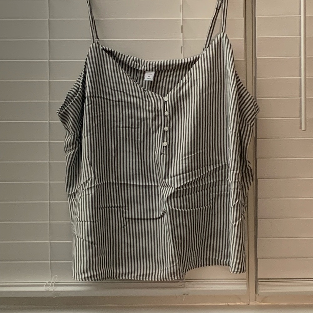 Navy and white stripped tank top with buttons